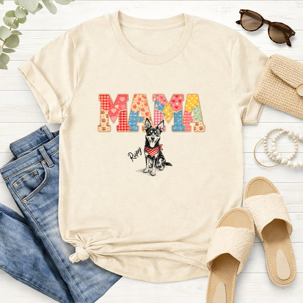 Custom Mama Patchwork Dog Photo and Name T-shirt, Beautiful Mothers Day Gift for Dog Mom FSD4809