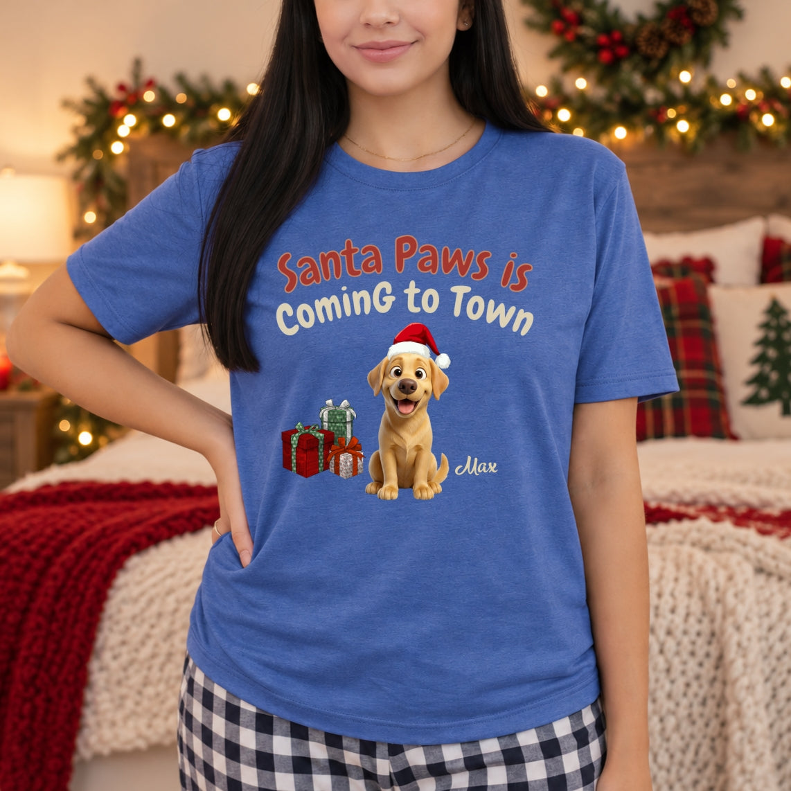 Santa Paws Is Coming To Town Personalized Dogs Funny Christmas Tee FSDM87
