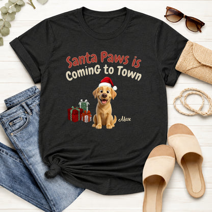 Santa Paws Is Coming To Town Personalized Dogs Funny Christmas Tee FSDM87