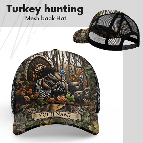 Wild Turkey Hunting Mesh Back Hat Customized Name For Turkey Hunters, Personalized Turkey Hunting Cap FSD4435