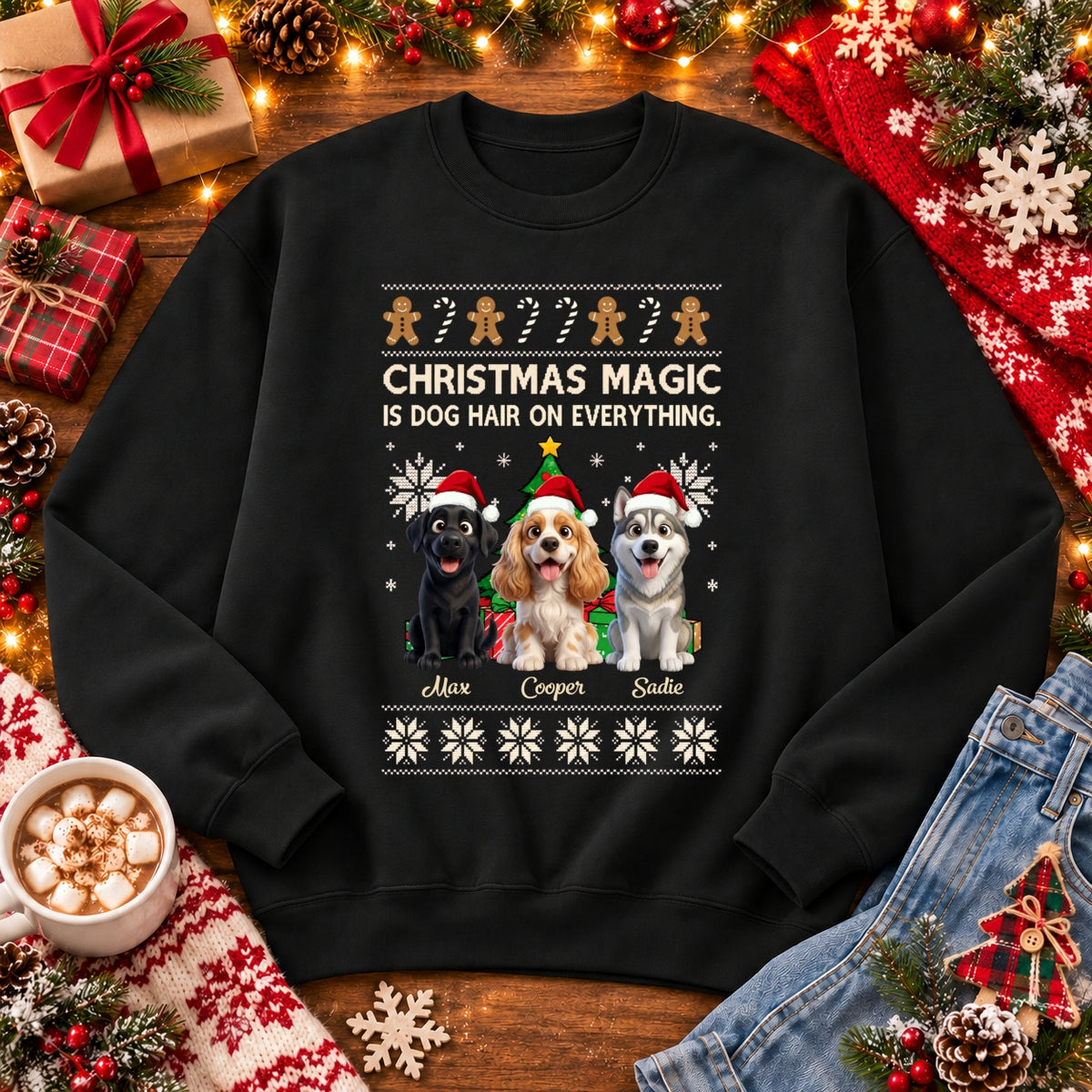 Funny "Christmas Magic Is Dog Hair On Everything" Custom Personalized Dogs Sweatshirt FSDM115