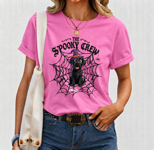 Custom Dogs Halloween T-Shirt, The Spooky Crew Personalized Pet Shirt, Spider Web Dog Lover Tee FSDM72