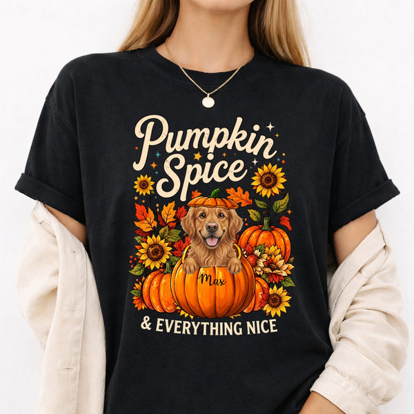 Pumpkin Spice & Everything Nice Personalized Dogs Fall T-Shirt FSDM75