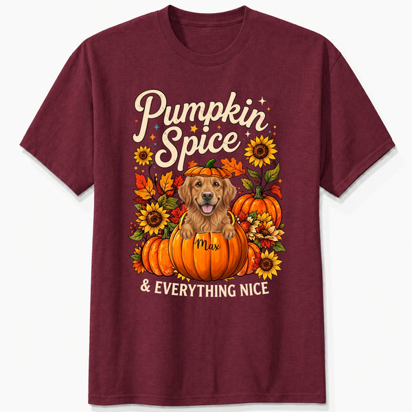 Pumpkin Spice & Everything Nice Personalized Dogs Fall T-Shirt FSDM75