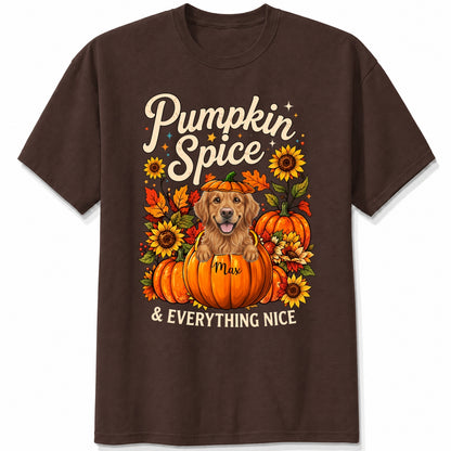 Pumpkin Spice & Everything Nice Personalized Dogs Fall T-Shirt FSDM75