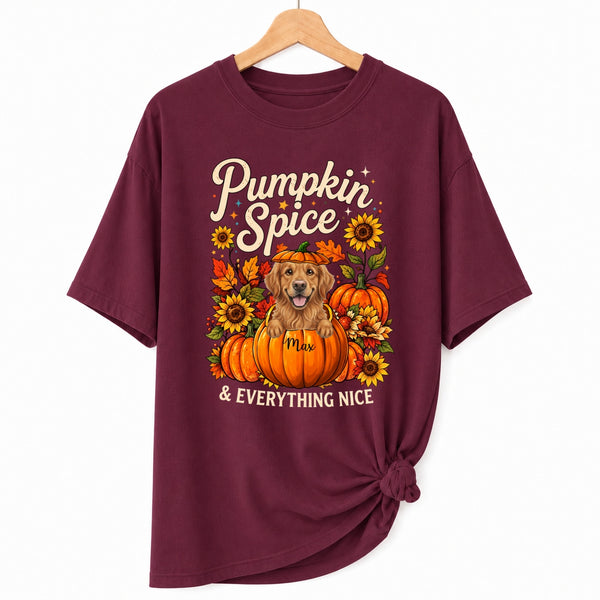 Pumpkin Spice & Everything Nice Personalized Dogs Fall T-Shirt FSDM75