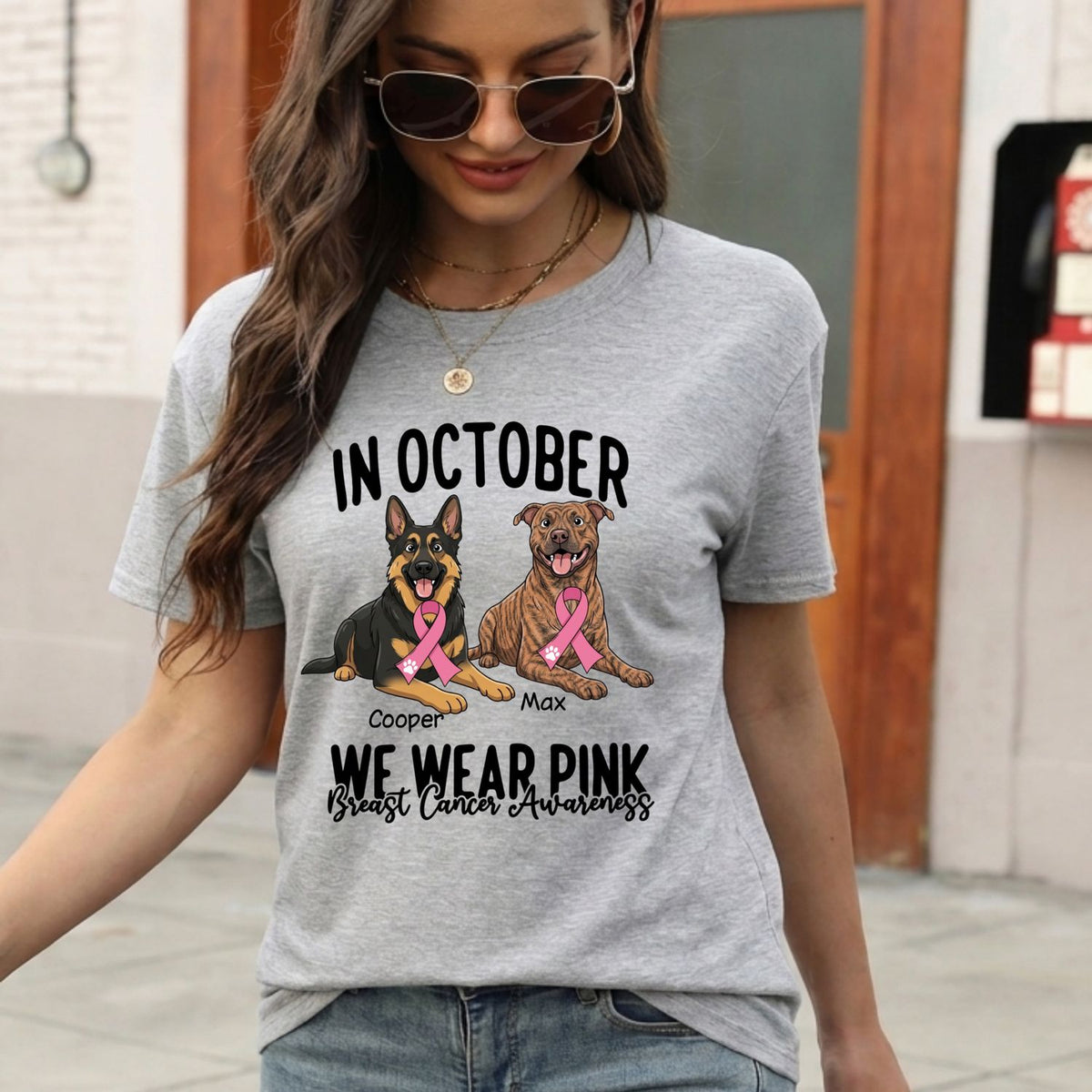 Breast Cancer Awareness In October We Wear Pink Custom Dogs Shirt for Dog Mom FSDM36