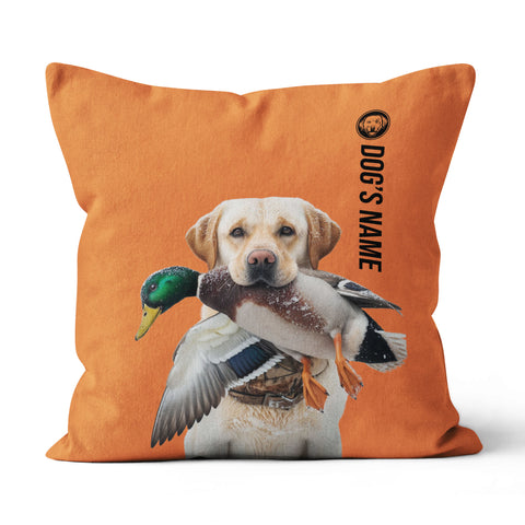 Yellow Labrador Retriever Hunting Dog Custom Dog's Name Orange Pillow, Hunting Dog Pillows FSD4399