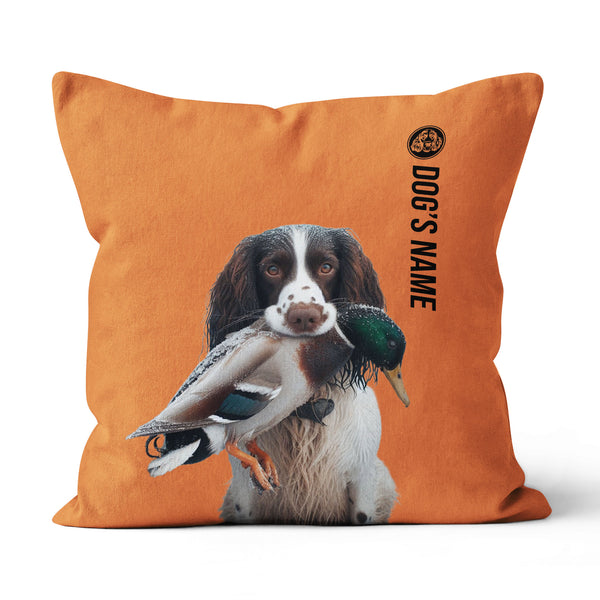 English Springer Spaniel Hunting Dog Custom Dog's Name Orange Pillow, Hunting Dog Pillows FSD4403