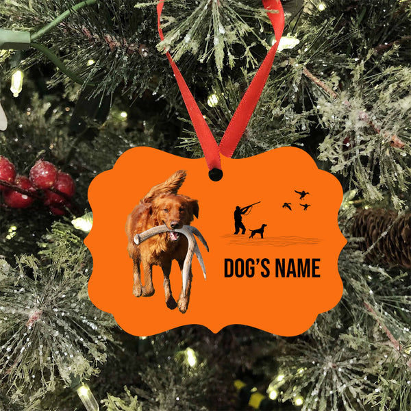 Red Golden Retriever Hunting Dog Custom Name Medallion Aluminum Ornament - Dog Christmas ornament FSD4350