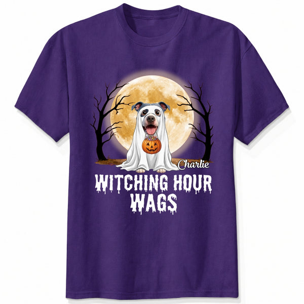 Custom Dogs Halloween Ghost T-Shirt, Witching Hour Wags Personalized Pet Shirt, Spooky Season Gift For Dog Lovers FSDM52
