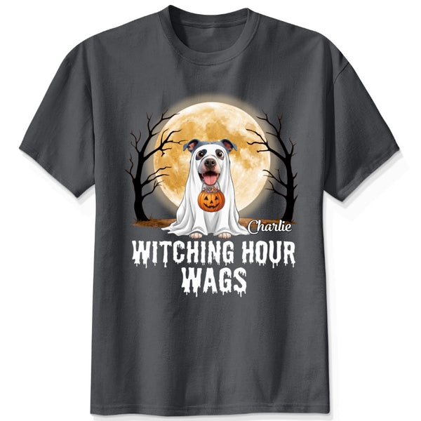 Custom Dogs Halloween Ghost T-Shirt, Witching Hour Wags Personalized Pet Shirt, Spooky Season Gift For Dog Lovers FSDM52
