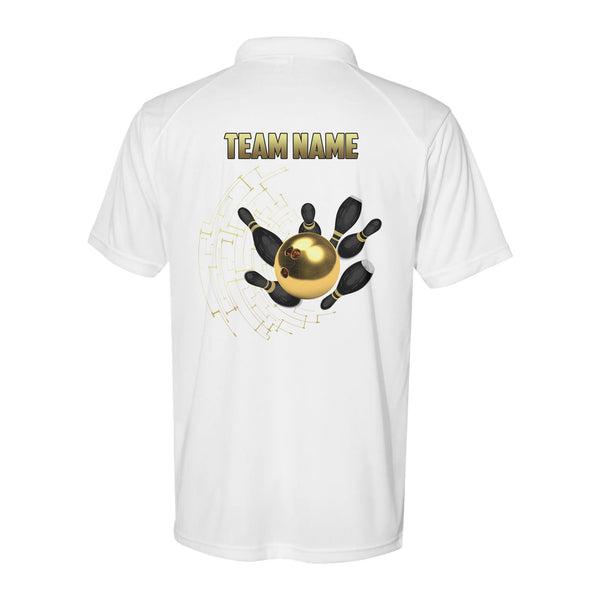 Personalized Gold Bowling Performance Polo Shirts Custom Bowling Team League Jerseys D02 NQS9877