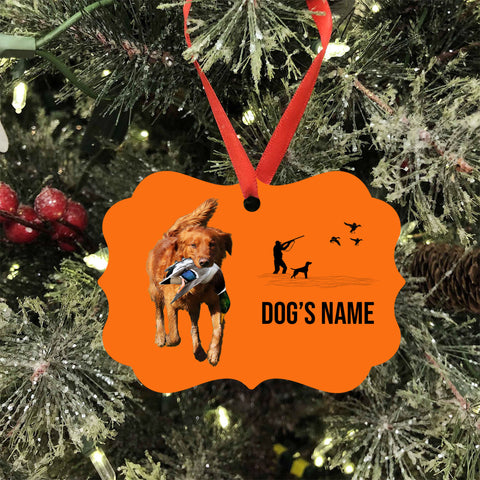 Red Golden Retriever Hunting Dog Custom Name Medallion Aluminum Ornament - Dog Christmas ornament FSD4350
