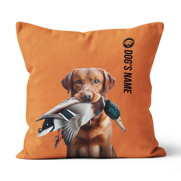 Fox red Labrador Retriever Hunting Dog Custom Dog's Name Orange Pillow, Hunting Dog Pillows FSD4404