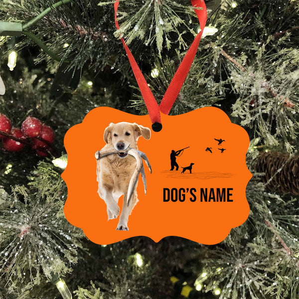 Golden Retriever Hunting Dog Custom Name Medallion Aluminum Ornament - Dog Christmas ornament FSD4355