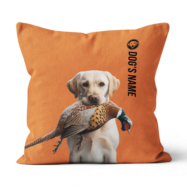 Yellow Labrador Retriever Hunting Dog Custom Dog's Name Orange Pillow, Hunting Dog Pillows FSD4399