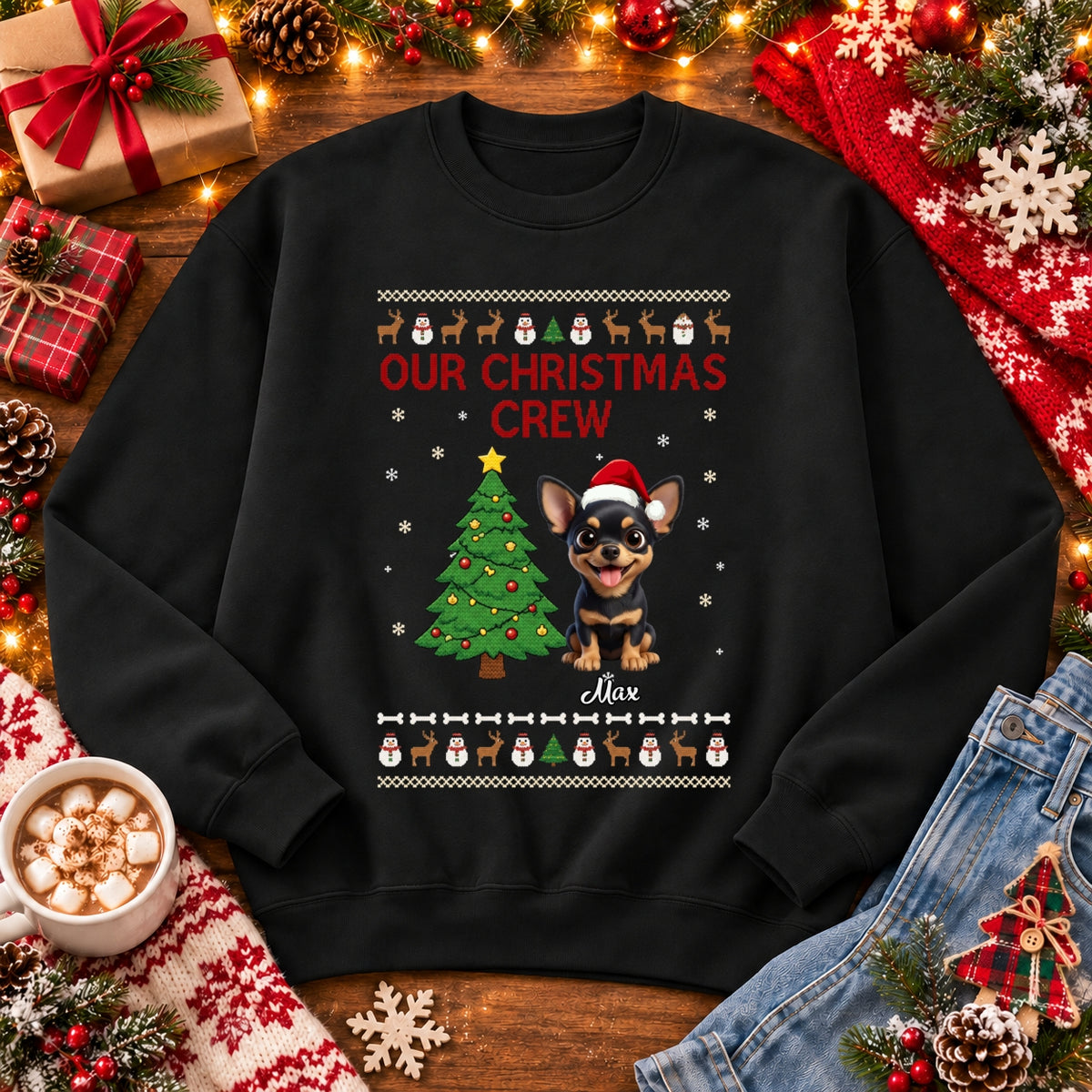 Custom Dogs Christmas Unisex Standard Crew Neck Sweatshirt, Our Christmas Crew Holiday Shirt FSDM114
