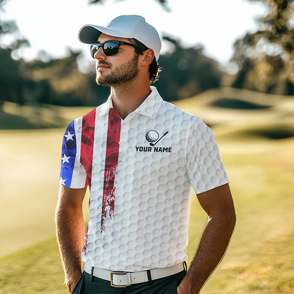 Red, White and Blue Smoke American Flag Men golf polo shirts custom Patriotic Men white golf polo NQS9380