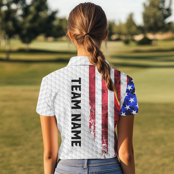 Red, White and Blue Smoke American Flag Women golf polo shirts custom Patriotic Women white golf polo NQS9380
