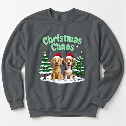 Funny Personalized Multi-Dog Christmas Sweatshirtt, Custom Pet Christmas Chaos Holiday Sweater FSDM127
