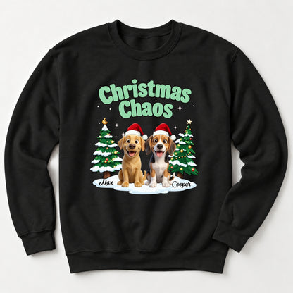 Funny Personalized Multi-Dog Christmas Sweatshirtt, Custom Pet Christmas Chaos Holiday Sweater FSDM127