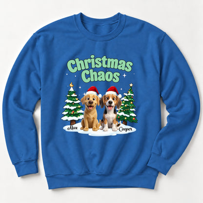 Funny Personalized Multi-Dog Christmas Sweatshirtt, Custom Pet Christmas Chaos Holiday Sweater FSDM127
