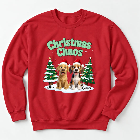 Funny Personalized Multi-Dog Christmas Sweatshirtt, Custom Pet Christmas Chaos Holiday Sweater FSDM127