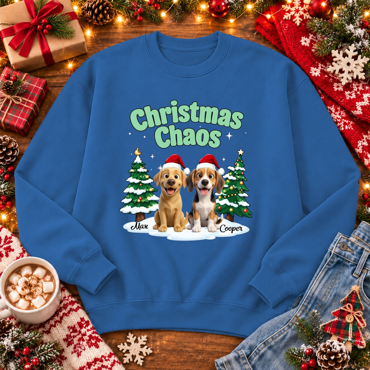 Funny Personalized Multi-Dog Christmas Sweatshirtt, Custom Pet Christmas Chaos Holiday Sweater FSDM127