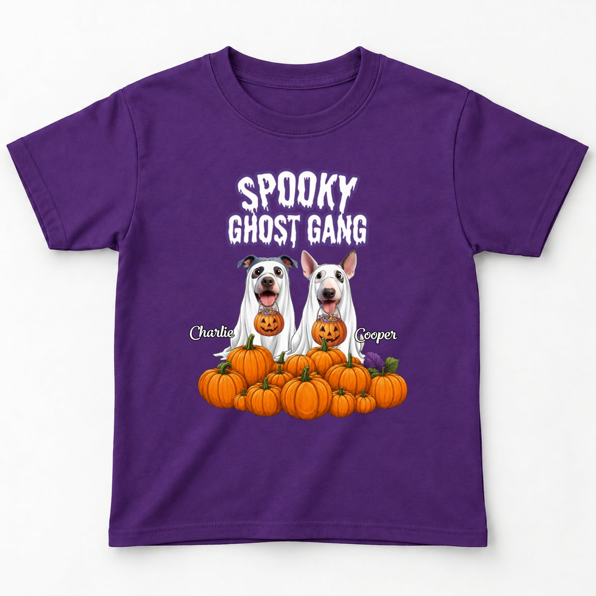Funny Spooky Ghost Gang Custom Multiple Dogs with Pumpkims Halloween Youth T-Shirt FSDM101