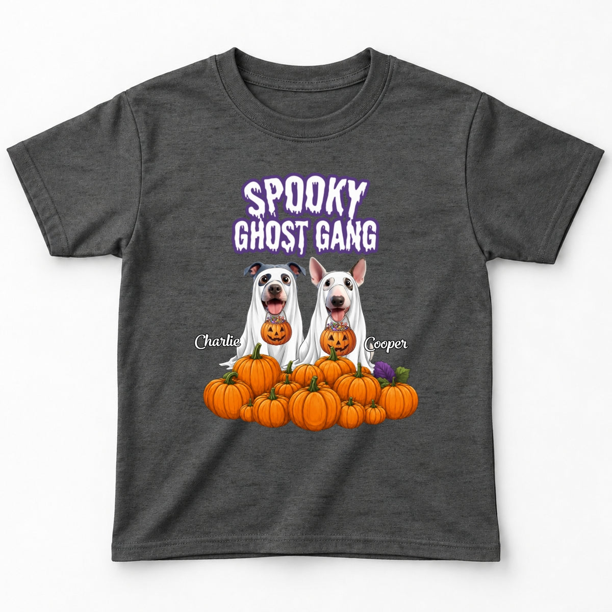 Funny Spooky Ghost Gang Custom Multiple Dogs with Pumpkims Halloween Youth T-Shirt FSDM101