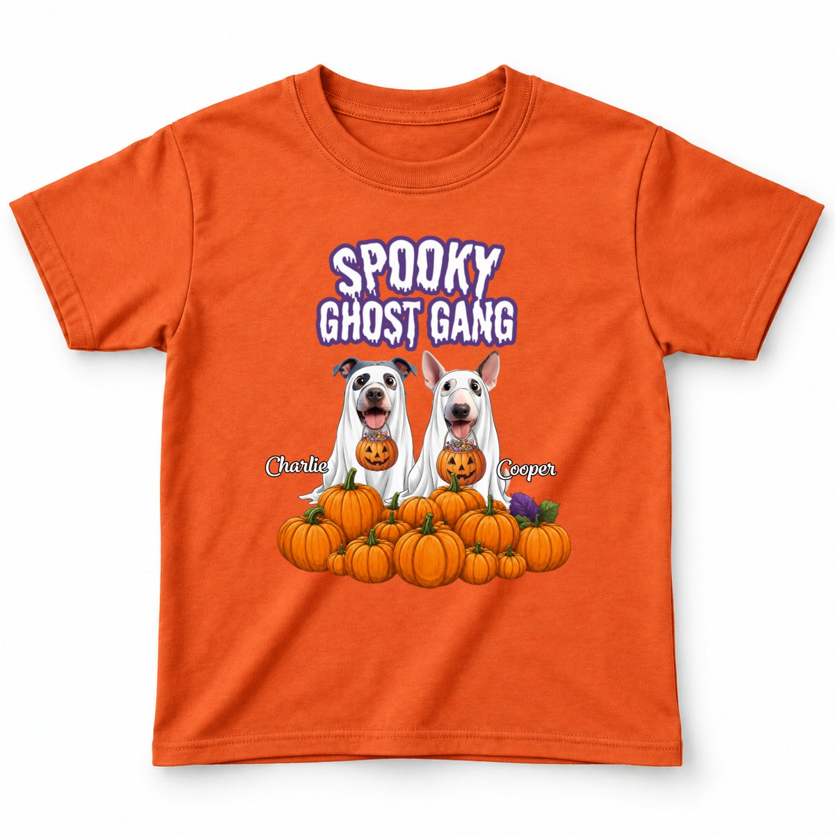 Funny Spooky Ghost Gang Custom Multiple Dogs with Pumpkims Halloween Youth T-Shirt FSDM101
