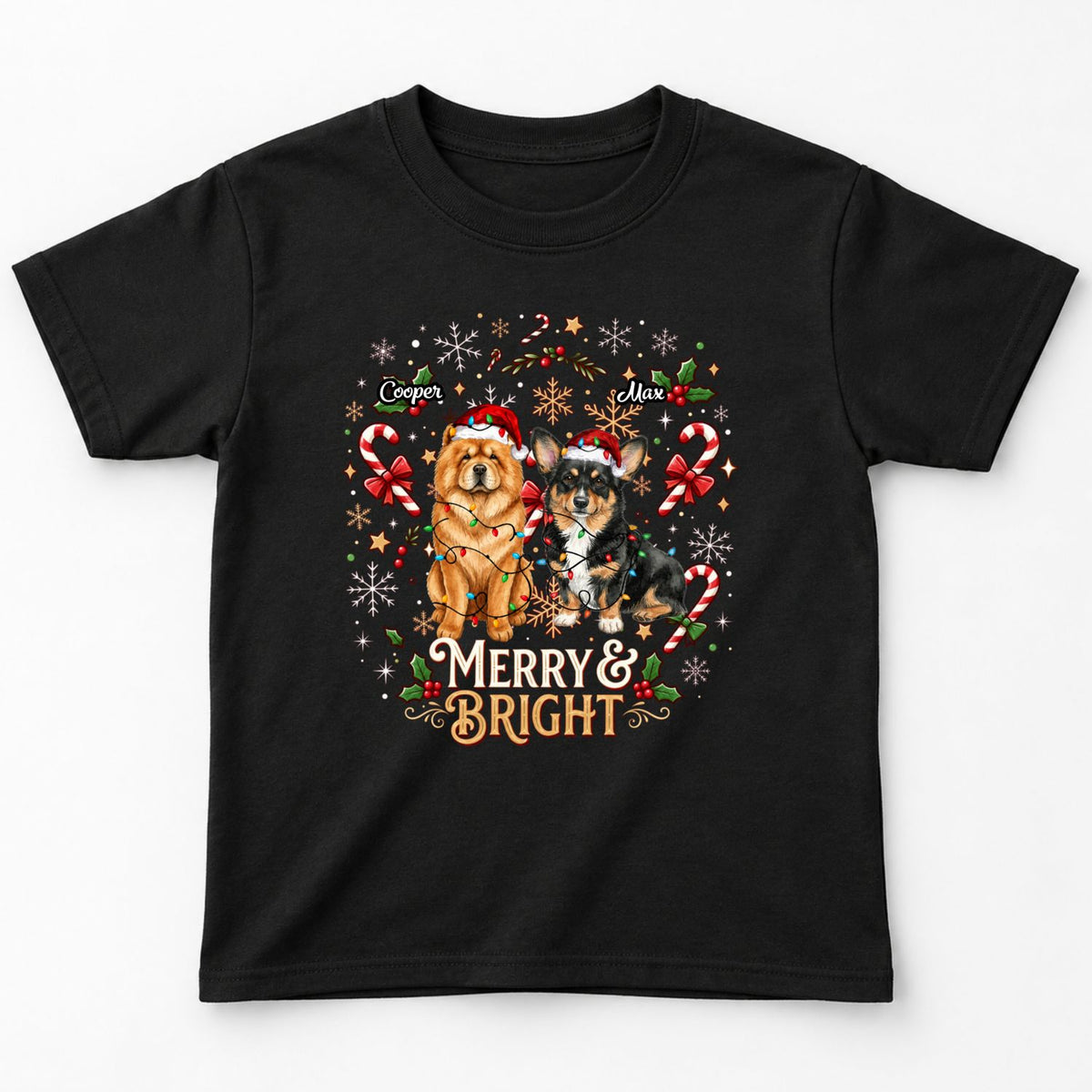 Merry And Bright Personalized Dogs Holiday Gift, ChristmasStandard Youth T-Shirt FSDM106
