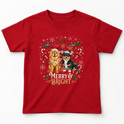 Merry And Bright Personalized Dogs Holiday Gift, ChristmasStandard Youth T-Shirt FSDM106