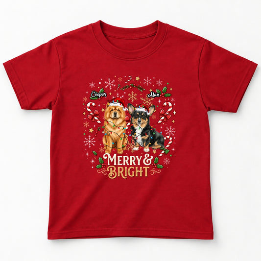 Merry And Bright Personalized Dogs Holiday Gift, ChristmasStandard Youth T-Shirt FSDM106