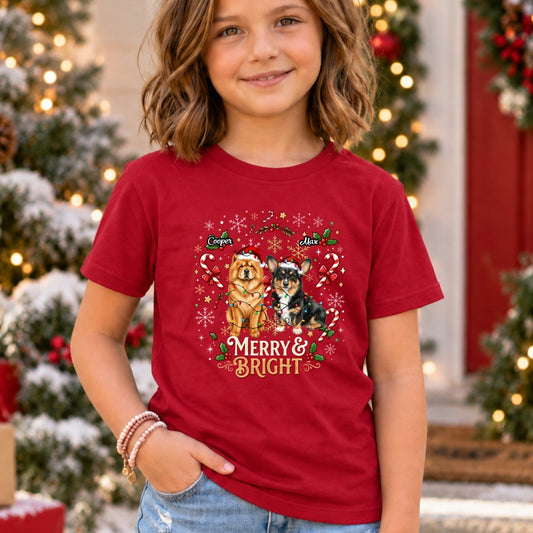 Merry And Bright Personalized Dogs Holiday Gift, ChristmasStandard Youth T-Shirt FSDM106