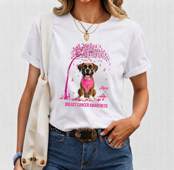 Custom Multiple Dogs Breast Cancer Awareness T-Shirt, Pink Ribbon Tree Personalized Shirt FSDM60