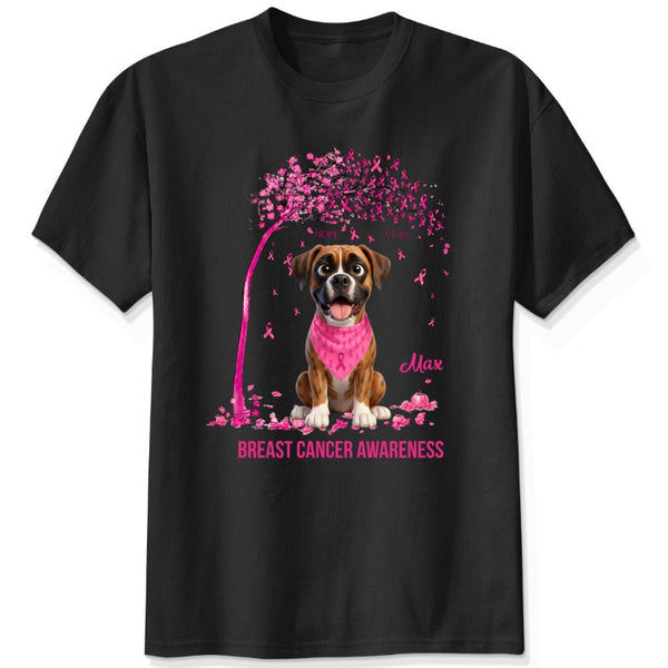Custom Multiple Dogs Breast Cancer Awareness T-Shirt, Pink Ribbon Tree Personalized Shirt FSDM60
