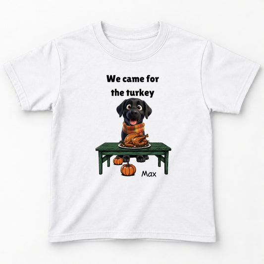 Custom Dogs Thanksgiving T-Shirt, We Came For The Turkey Funny Personalized Youth T-Shirt FSDM102