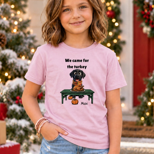 Custom Dogs Thanksgiving T-Shirt, We Came For The Turkey Funny Personalized Youth T-Shirt FSDM102