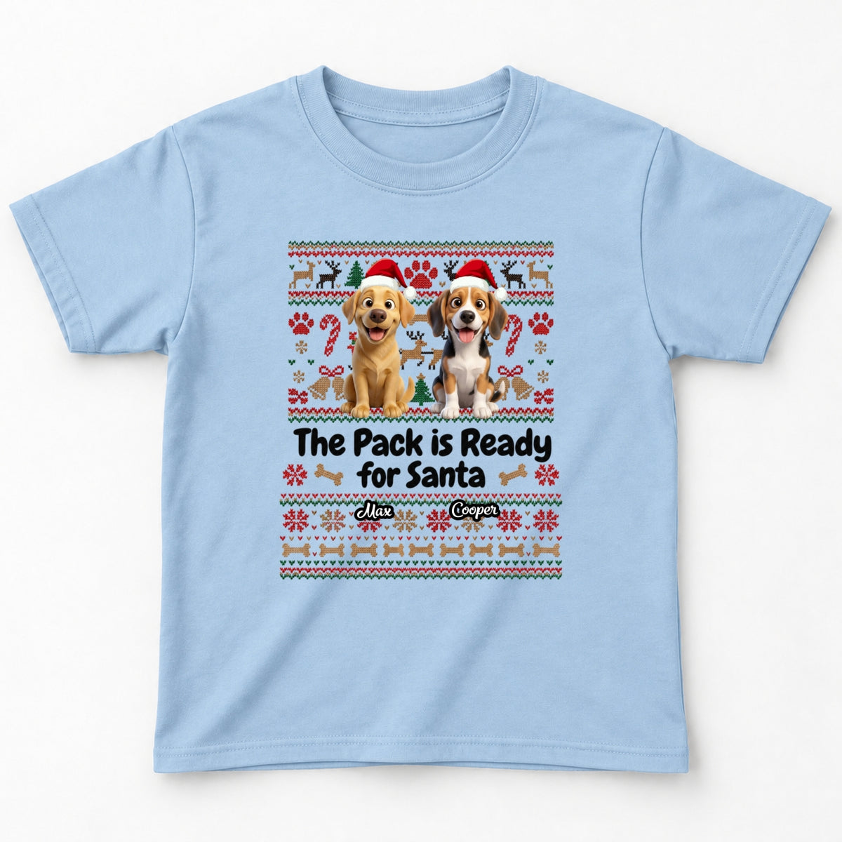 The Pack Is Ready For Santa Personalized Dogs Standard Youth T-Shirt FSDM105