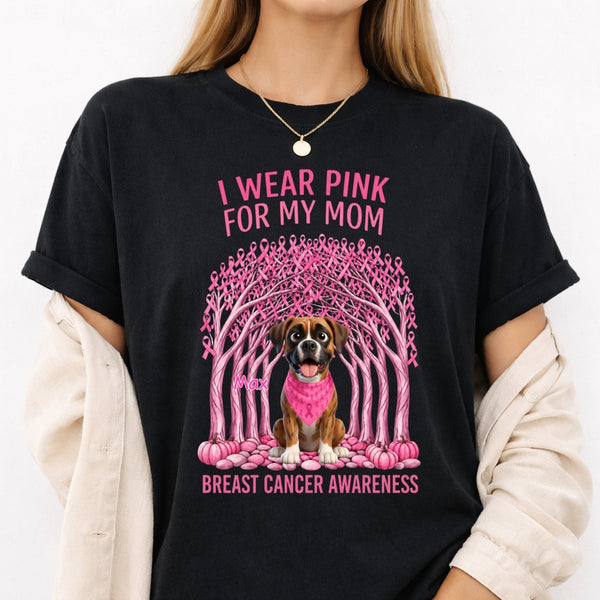 We Wear Pink For Our Mom Personalized Dogs Breast Cancer Awareness T-Shirt FSDM63
