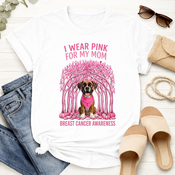 We Wear Pink For Our Mom Personalized Dogs Breast Cancer Awareness T-Shirt FSDM63