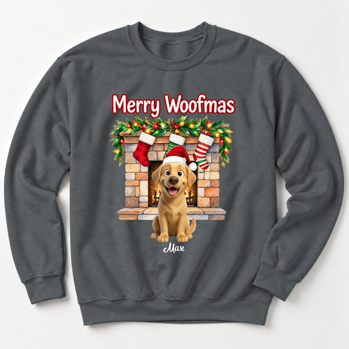 Custom Dogs Christmas Crew Neck Sweatshirt, Merry Woofmas Personalized Pet Holiday Gift Sweater FSDM126