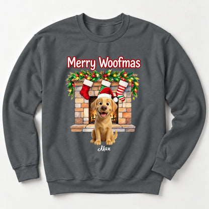 Custom Dogs Christmas Crew Neck Sweatshirt, Merry Woofmas Personalized Pet Holiday Gift Sweater FSDM126