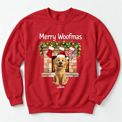 Custom Dogs Christmas Crew Neck Sweatshirt, Merry Woofmas Personalized Pet Holiday Gift Sweater FSDM126