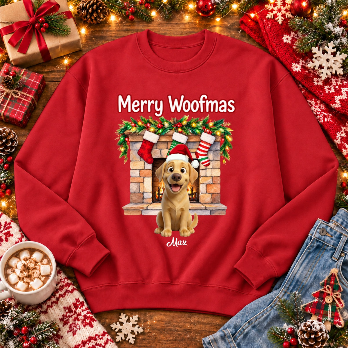 Custom Dogs Christmas Crew Neck Sweatshirt, Merry Woofmas Personalized Pet Holiday Gift Sweater FSDM126