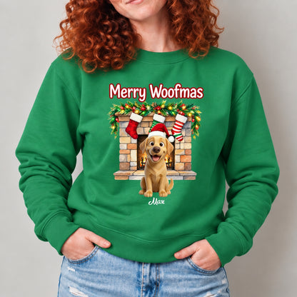 Custom Dogs Christmas Crew Neck Sweatshirt, Merry Woofmas Personalized Pet Holiday Gift Sweater FSDM126