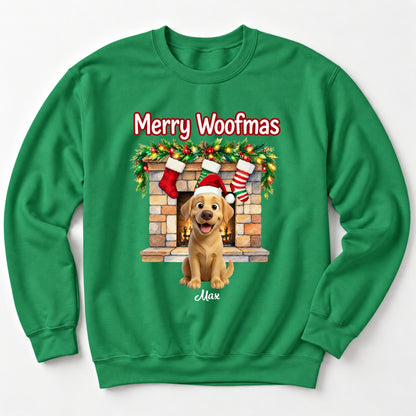 Custom Dogs Christmas Crew Neck Sweatshirt, Merry Woofmas Personalized Pet Holiday Gift Sweater FSDM126