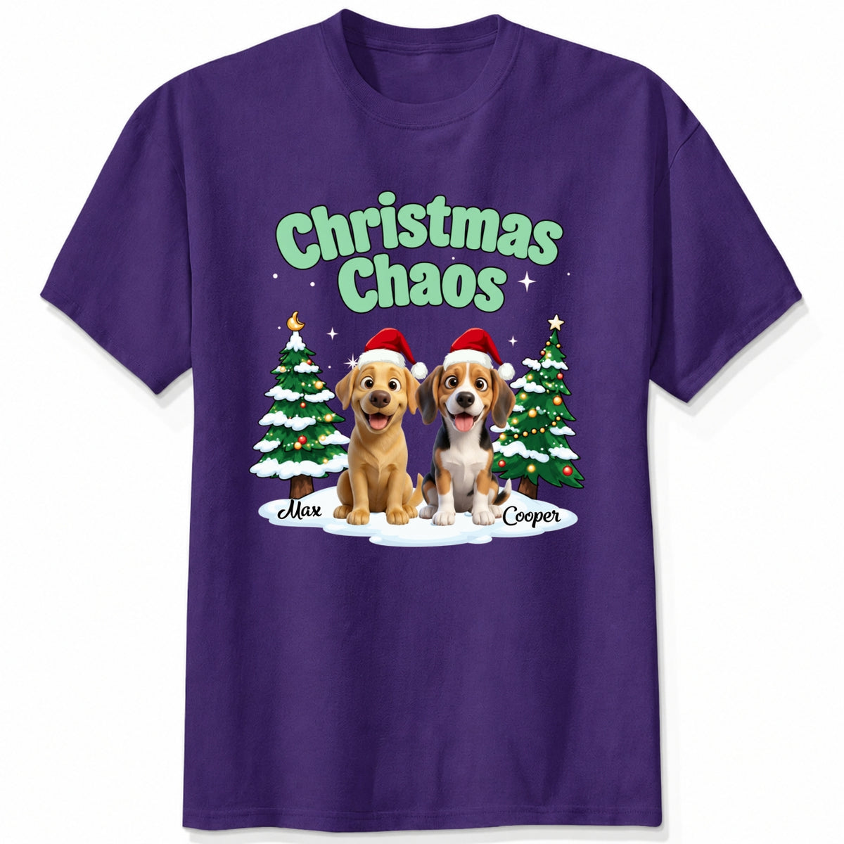 Funny Personalized Multi-Dog Christmas Shirt, Custom Pet Christmas Chaos Holiday T-Shirt FSDM82